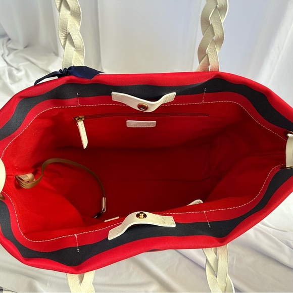 VINTAGE Dooney & Bourke Nylon Shopper Tote | Red & Black Stripe Rare Find - Picture 9 of 10